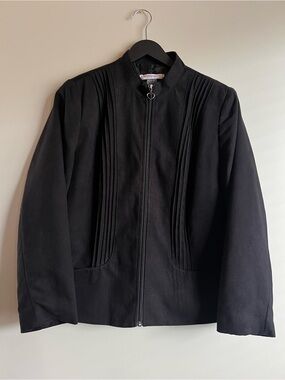 Alison Daley 14P Black Velour Zip Jacket Heart Pull Petite Pintuck detail